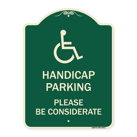 SIGNMISSION Handicap Parking Please Considerate Heavy-Gauge Aluminum Architectural Sign, 24" x 18", G-1824-23921 A-DES-G-1824-23921